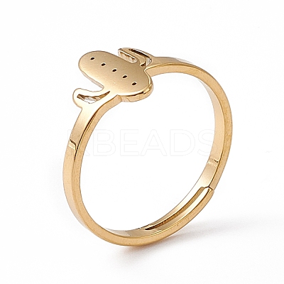 Ion Plating(IP) 201 Stainless Steel Cactus Adjustable Ring for Women LS-RJEW-K238-03G-1