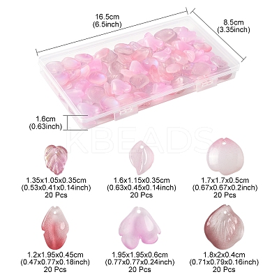 120Pcs 6 Styles Autumn Theme Two-Tone Transparent Glass Charms GLAA-FS0002-23-1