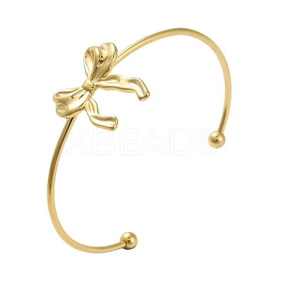 304 Stainless Steel Bowknot Cuff Bangles for Women AJEW-R100-01A-G-1