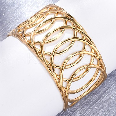 Europe and America Style 304 Stainless Steel Cuff Bangles for Women BJEW-D306-03G-1