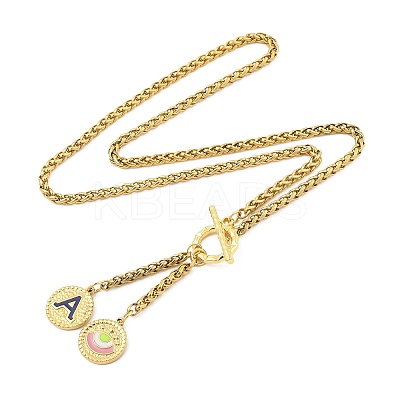 Ion Plating(IP) 304 Stainless Steel Blue Enamel Letter & Eye Pendant Wheat Chain Necklaces STAS-Z102-01G-A-1