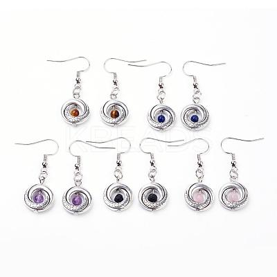 Natural Gemstone and Tibetan Style Alloy Beads Dangle Earrings EJEW-JE02455-1