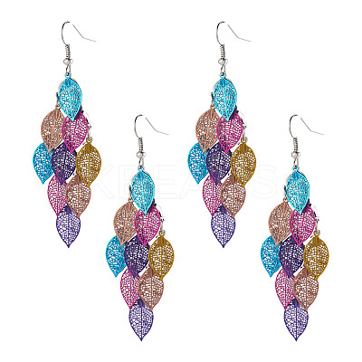 2 Pairs 430 Stainless Steel Leaf Dangle Earrings EJEW-TA0001-83B-1