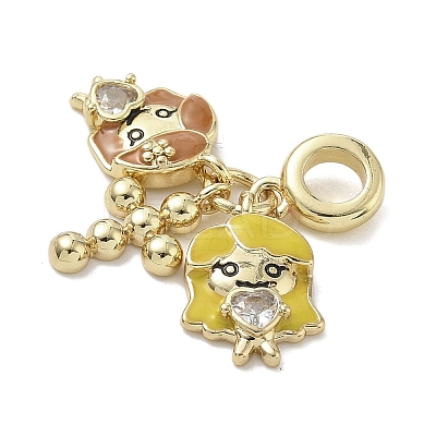 Brass Clear Cubic Zirconia European Dangle Charms LS-KK-K368-26G-1