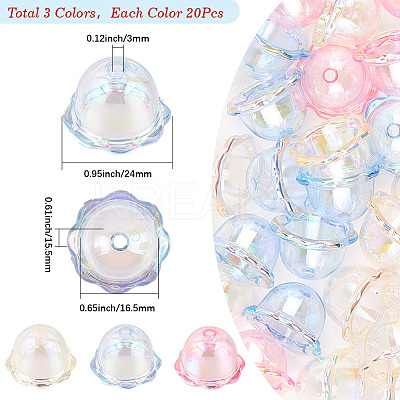 60Pcs 3 Colors UV Plating Acrylic Bead Caps PACR-SC0001-08B-1