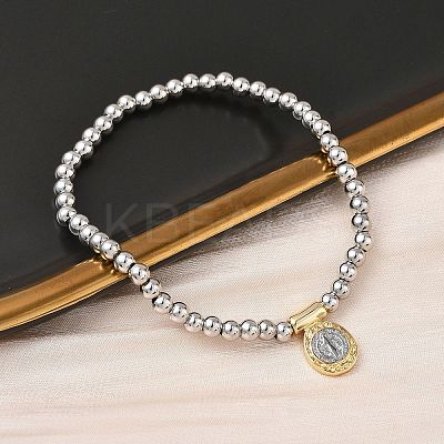 Brass Oval Charms Bracelets BJEW-B148-03A-03-1