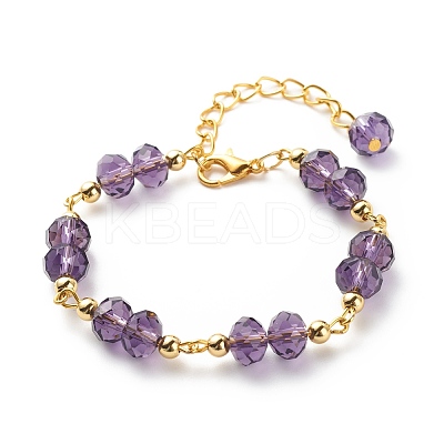 Glass Rondelle & Brass Beaded Bracelet for Women BJEW-JB08605-1