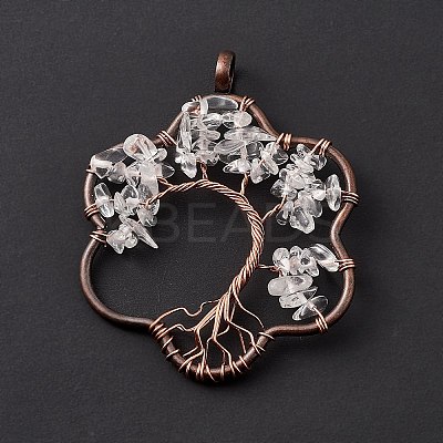 Flower Natural Quartz Crystal Copper Wire Wrapped Chip Big Pendants G-E195-12R-02-1