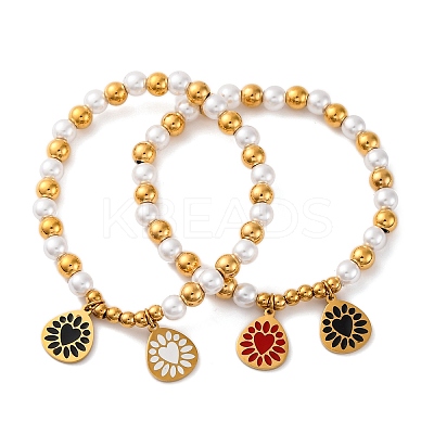 201 Stainless Steel Round Beaded Stretch Bracelets BJEW-C090-03G-G-1