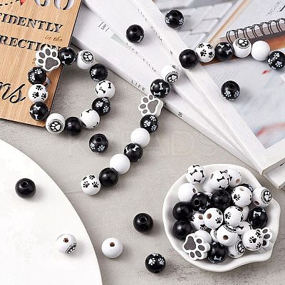 75Pcs 8 Styles Spray Painted Wood Beads Sets WOOD-YW0001-11-1