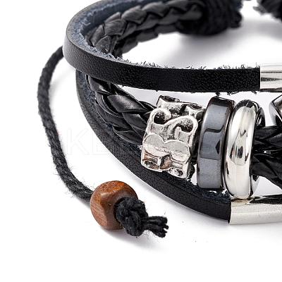 Adjustable Casual Unisex Zinc Alloy and Braided Leather Multi-strand Bracelets BJEW-BB15639-B-1