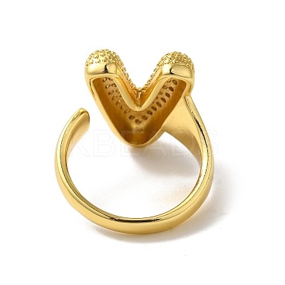 Letter Brass Micro Pave Clear Cubic Zirconia Open Cuff Ring for Women RJEW-N046-03V-G-1