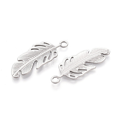 304 Stainless Steel Feather Pendants STAS-T069-37P-1