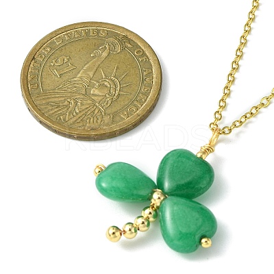 Saint Patrick's Day Clover Natural Malaysia Jade Pendant Necklace with 304 Stainless Steel Chains X-NJEW-JN04417-1