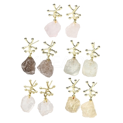 Brass Nuggets Dangle Stud Earrings EJEW-D345-01G-1