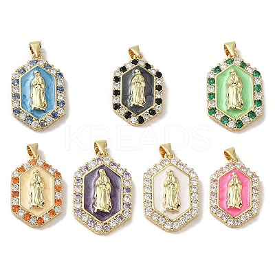 Rack Plating Brass Enamel Cubic Zirconia Pendants KK-S366-04G-1