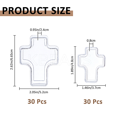 60Pcs 2 Styles Cross Shaped Portable Plastic Small Jewelry Storage Boxes with Lid AJEW-FH0006-76-1