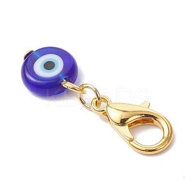 10Pcs Flat Round Handmade Evil Eye Lampwork Pendant Decorations HJEW-JM03489-05-1