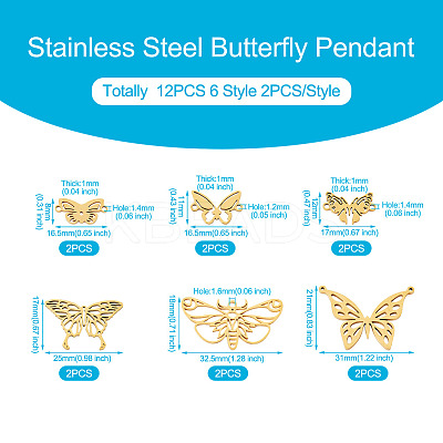 12Pcs 6 Styles 201 & 304 Stainless Steel & Stainless Steel Connector Charms STAS-TA0001-86-1