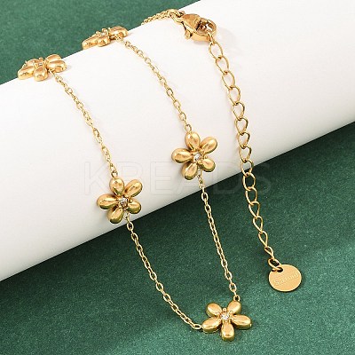 Flower 304 Stainless Steel Rhinestone Necklaces & Stud Earrings Sets for Women SJEW-K003-02G-1