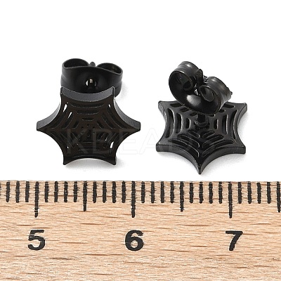 304 Stainless Steel Spider Web Stud Earrings EJEW-G294-01EB-1