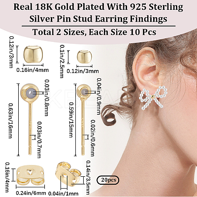 20Pcs 2 Style Brass Stud Earring Findings EJEW-BBC0001-24G-1