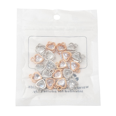 20Pcs 2 Colors Valentine's Day Theme Heart Alloy Micro Clear Cubic Zirconia Charms ZIRC-FS0001-01-1