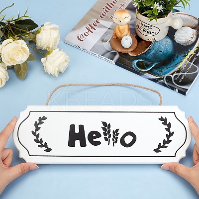Hello Sign Natural Wood Door Hanging Decoration for Front Door Decoration HJEW-CN0001-01A-1