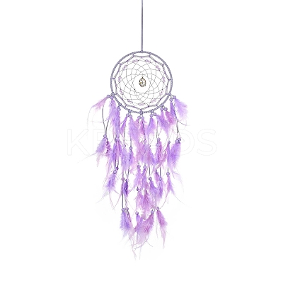 Woven Web/Net with Feather Hanging Ornaments HJEW-G025-03C-1