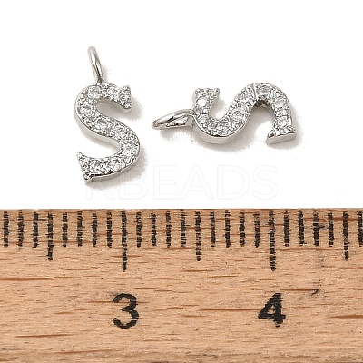 Initial Letter Brass Micro Pave Cubic Zirconia Pendants ZIRC-F008-S-1