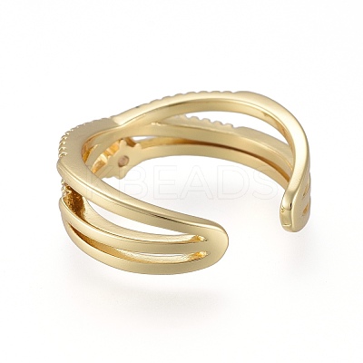 Brass Micro Pave Clear Cubic Zirconia Cuff Rings RJEW-K232-13G-1