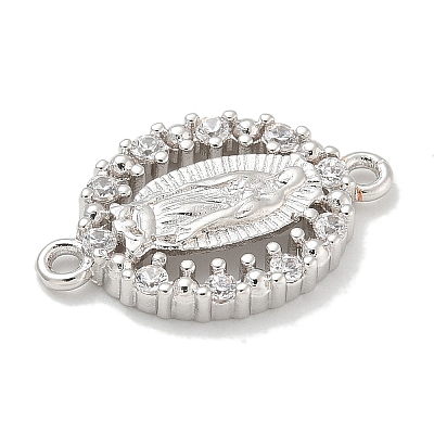 Rack Plating Brass Clear Cubic Zirconia Religion Oval Virgin Mary Connector Charms X-KK-L224-097P-1
