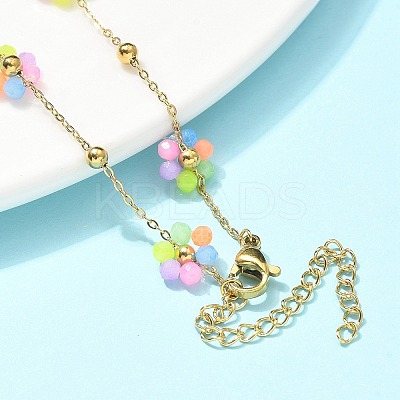 304 Stainless Steel & Synthetic Stone Daisy Flower Chain Anklets for Women LS-AJEW-B031-01G-01-1