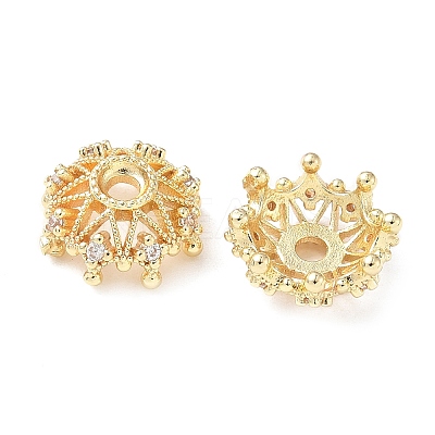 Flower Brass Micro Pave Clear Cubic Zirconia Bead Caps KK-A254-01A-G-1