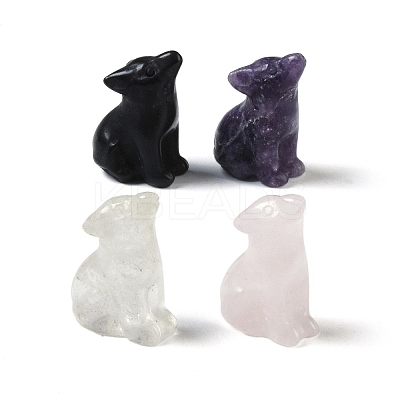 Natural Mixed Gemstone Carved Dog Figurines DJEW-M015-11-1
