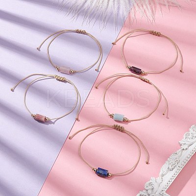 Natural Mixed Gemstone Column Braided Bead Bracelet BJEW-JB09762-1