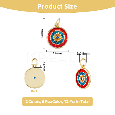 12Pcs 2 Colors Flat Round Brass Micro Pave Cubic Zirconia Charms KK-DC0002-80-1