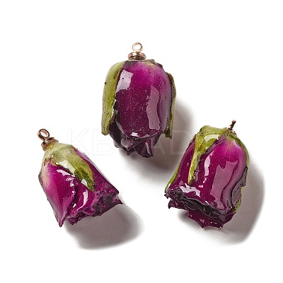 Preserved Rose with Golden Alloy Pendants FIND-M010-01F-1