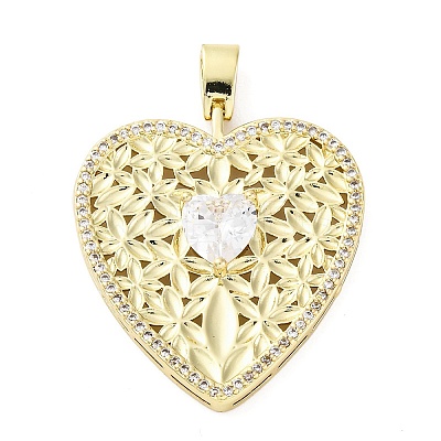 Brass Micro Pave Clear Cubic Zirconia Pendants KK-S510-31G-04-1