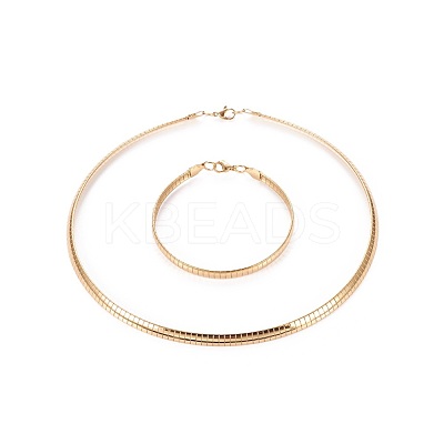 304 Stainless Steel Choker Necklaces and Bangles Jewelry Sets SJEW-L144-A01-G-1