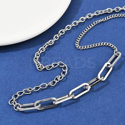 304 Stainless Steel Paperclip Chain Twisted Chain Cable Chain Necklaces for Women Men NJEW-A053-01P-1
