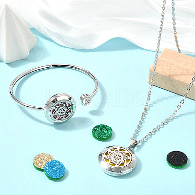 1Pc Stainless Steel Open Cuff Bangles & 1Pc Stainless Steel Pendant Neclace AJEW-SC0004-06B-1