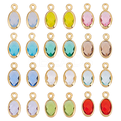 24Pcs 12 Colors Eco-Friendly Brass with Glass Pendants KK-FH0003-83-1