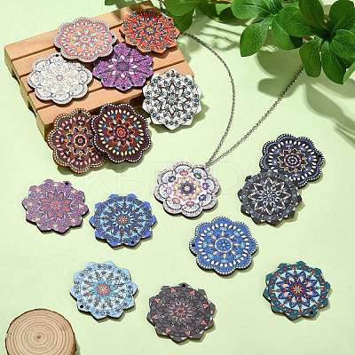32Pcs 16 Styles Printed Wooden Pendants WOOD-CJ0001-96-1