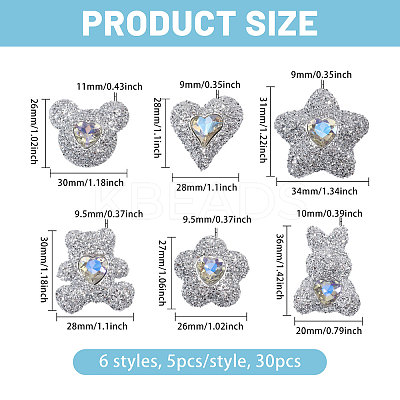 30Pcs 6 Styles Resin Cabochons FIND-CA0011-45-1