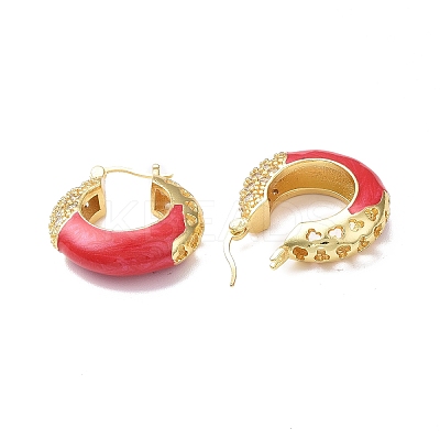 Enamel Hoop Earrings with Clear Cubic Zirconia EJEW-F306-09G-1