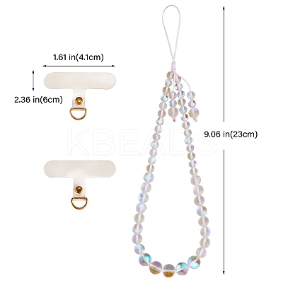 Round Synthetic Moonstone Beaded Mobile Straps HJEW-SW00042-01-1
