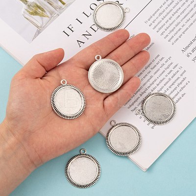 Tibetan Style Alloy Flat Round Pendant Cabochon Settings TIBEP-M022-54AS-1