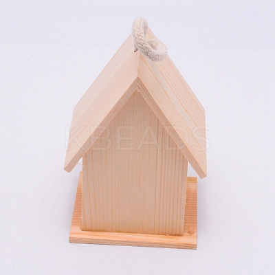 Unfinished Natural Wood Birdhouse HJEW-WH0007-05-1