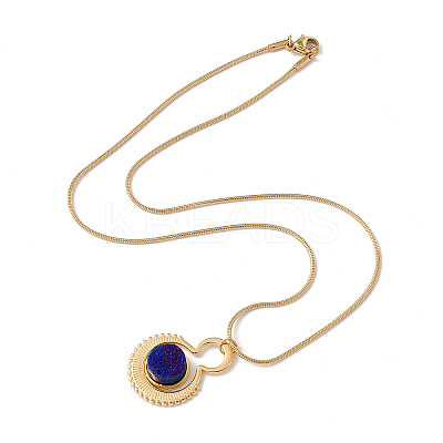 Natural Quartz Flat Round Pendant Necklace with 304 Stainless Steel Snake Chain NJEW-K244-02G-1